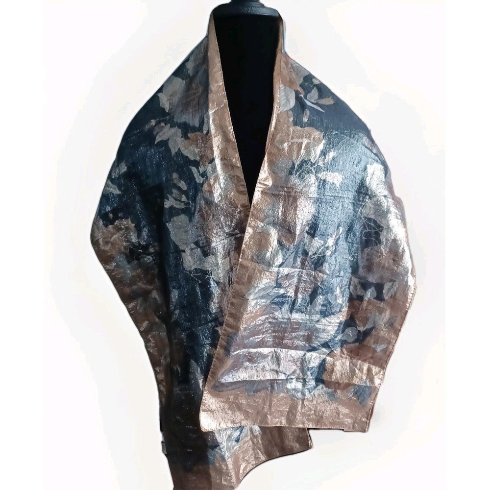Webb‎ & Co Italy Women Metallic Floral Scarf Bronze Silver Blue Evening Wrap 53" - Picture 7 of 16
